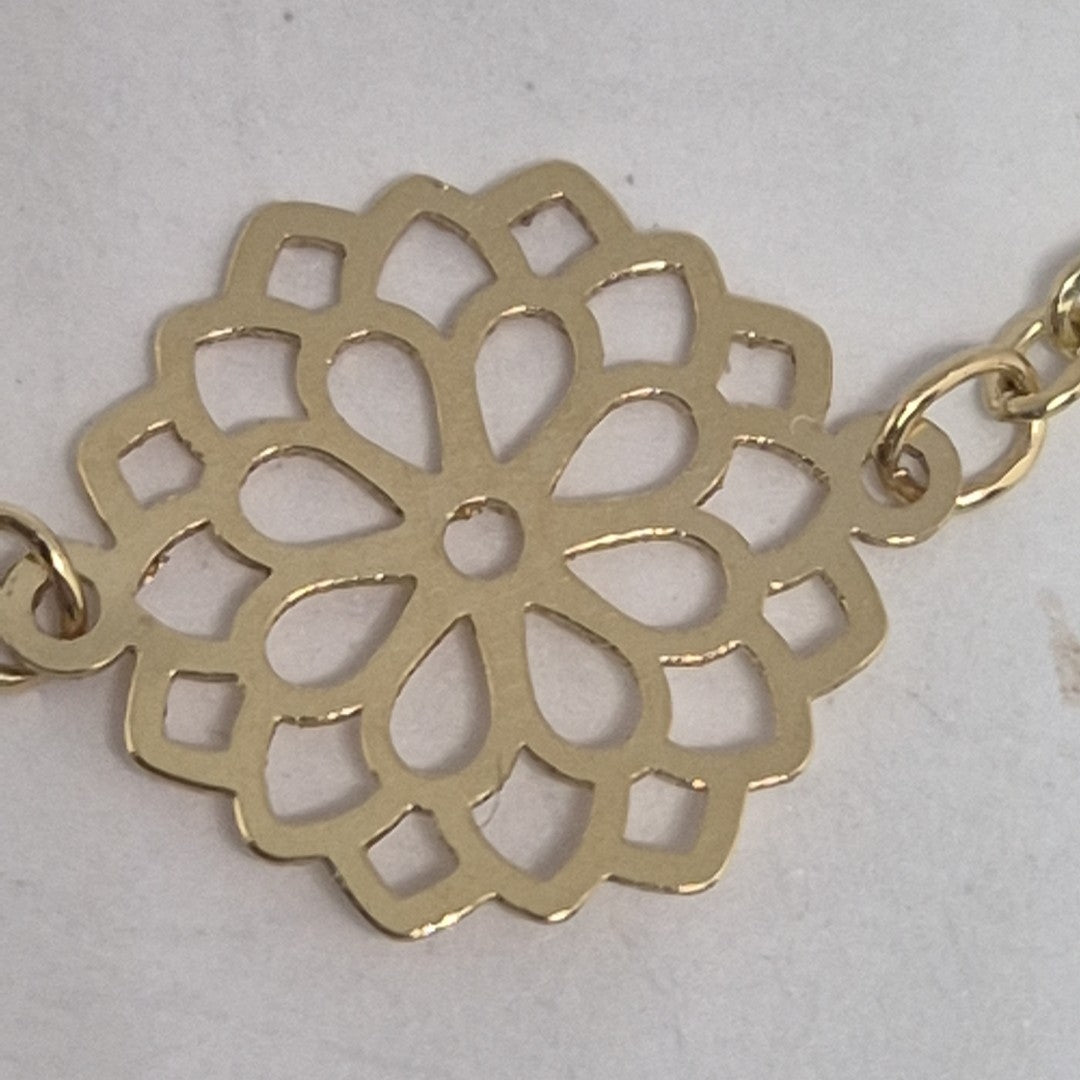 PULSERA TEJIDO ESPECIAL CON MANDALA 14K 18 CM 1.3 GR (NUEVO)
