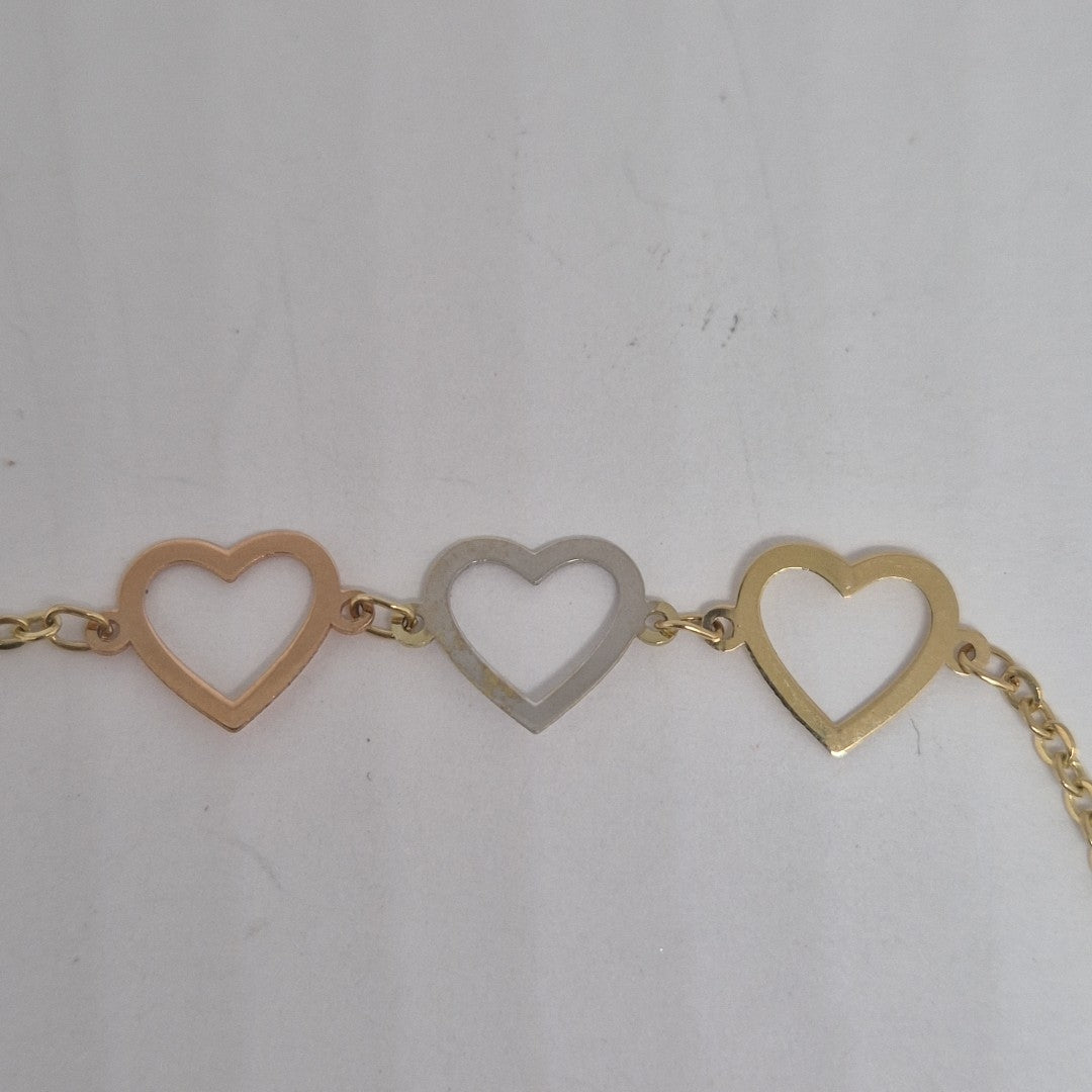 PULSERA ESPECIAL CON CORAZONES 14K 18 CM 1.3 GR (NUEVO)