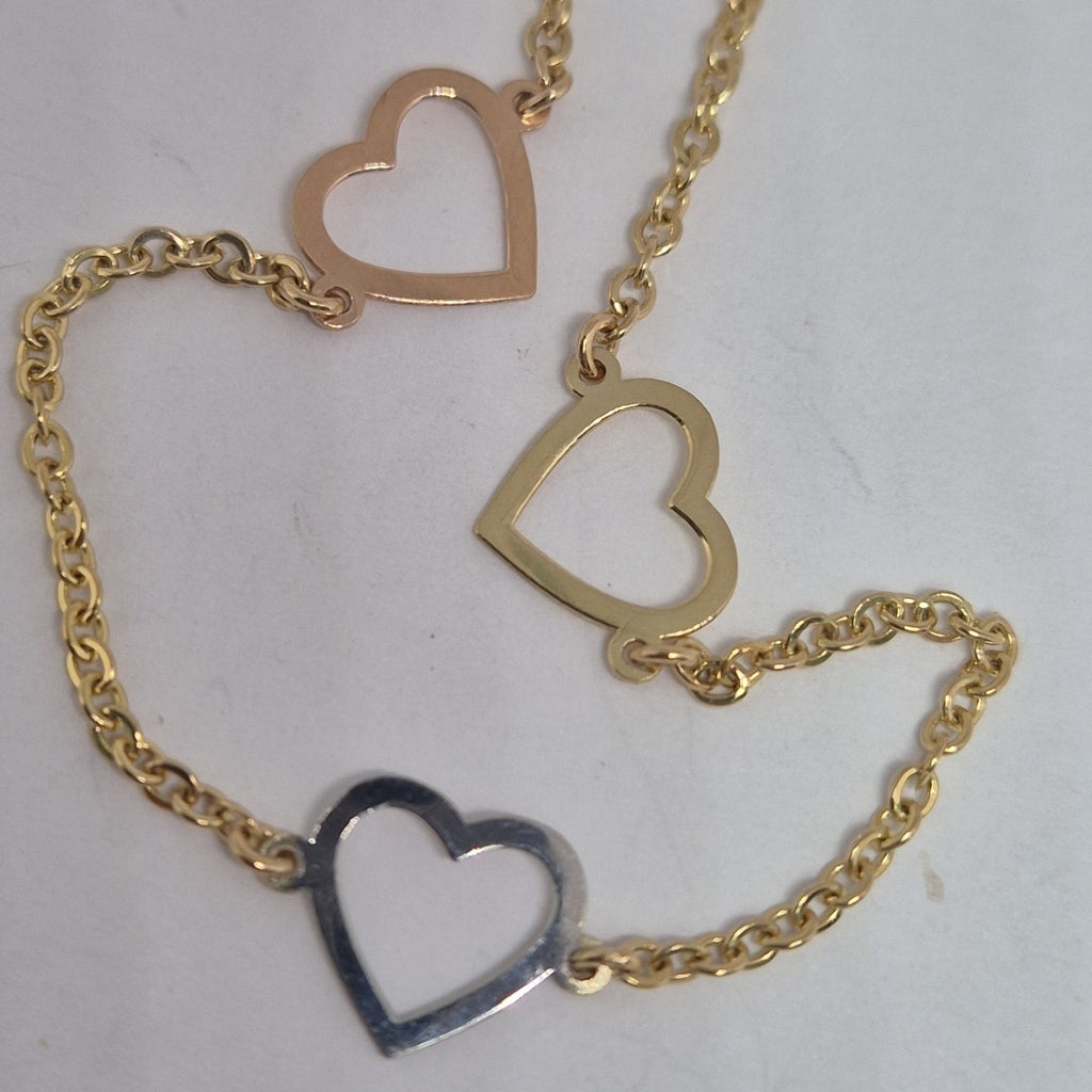 PULSERA ESPECIAL CON CORAZONES CONBINADOS 14K 18 CM 1.7 GR (NUEVO)