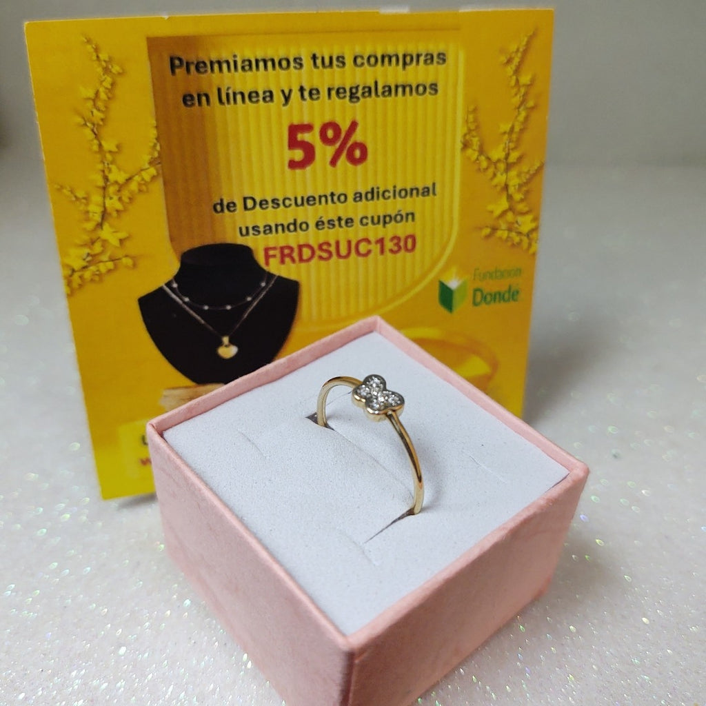 ANILLO ANILLITO MARIPOSA C CIRCONIAS 14K 7.5 TALLA 1 GR (NUEVO)