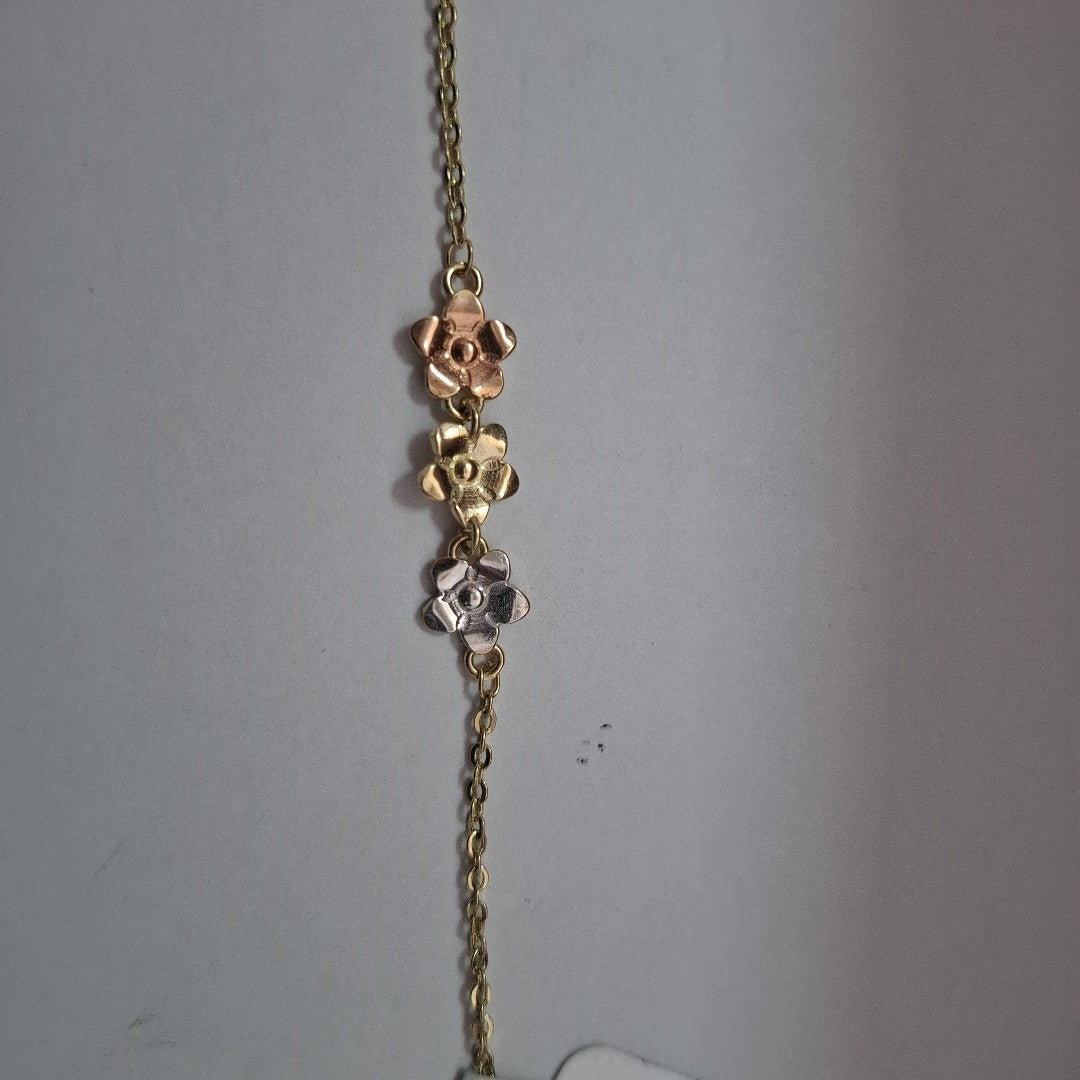 PULSERA TEJIDO ESPECIAL FIG FLORES 14K 18 CM 2 GR (NUEVO)