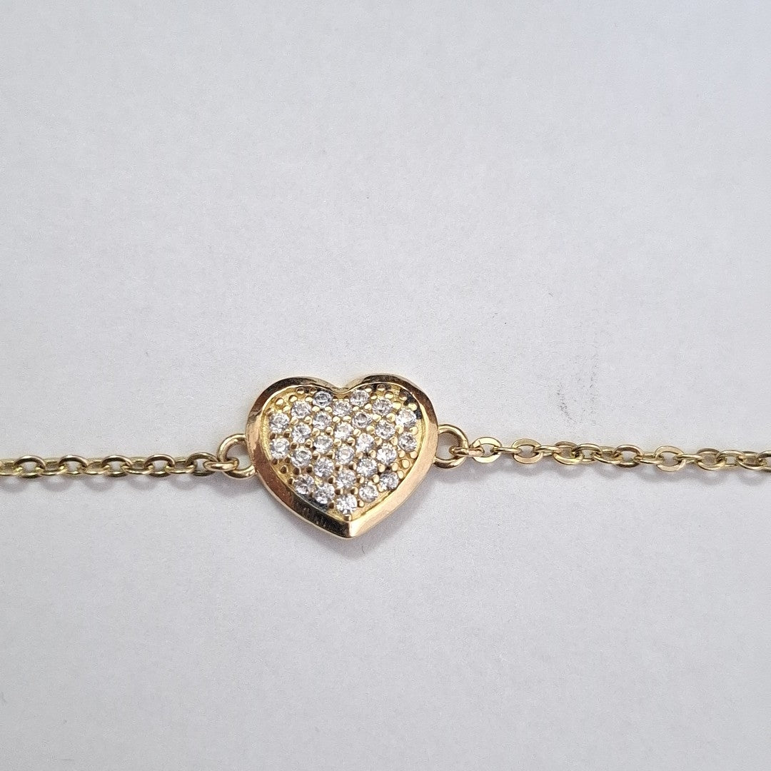 PULSERA TEJIDO ESPECIAL C CORAZON CIRCONIAS 14K 18 CM 2 GR (NUEVO)