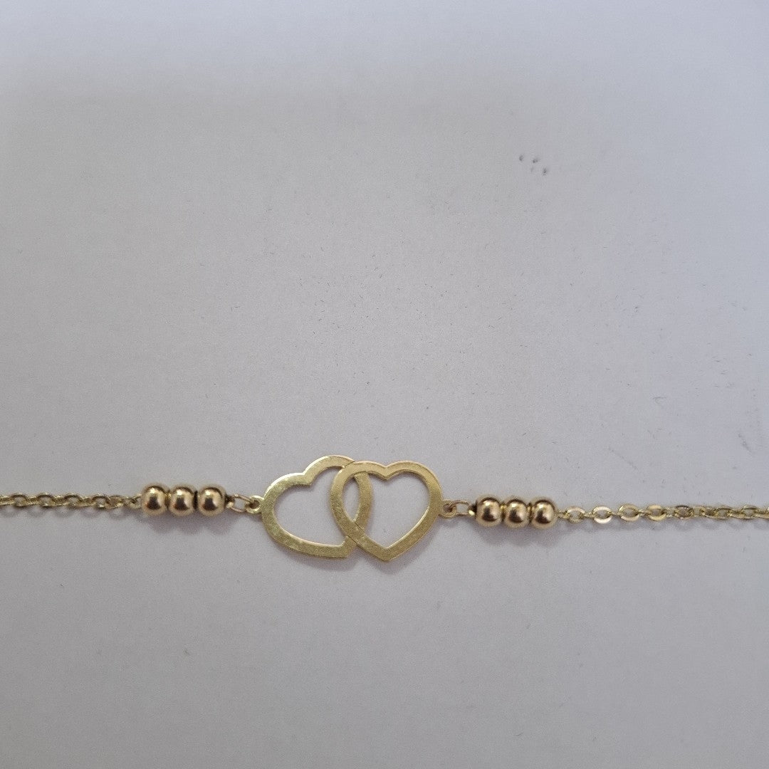 PULSERA TEJIDO ESPECIAL C CORAZONES 14K 18 CM 1.7 GR (NUEVO)