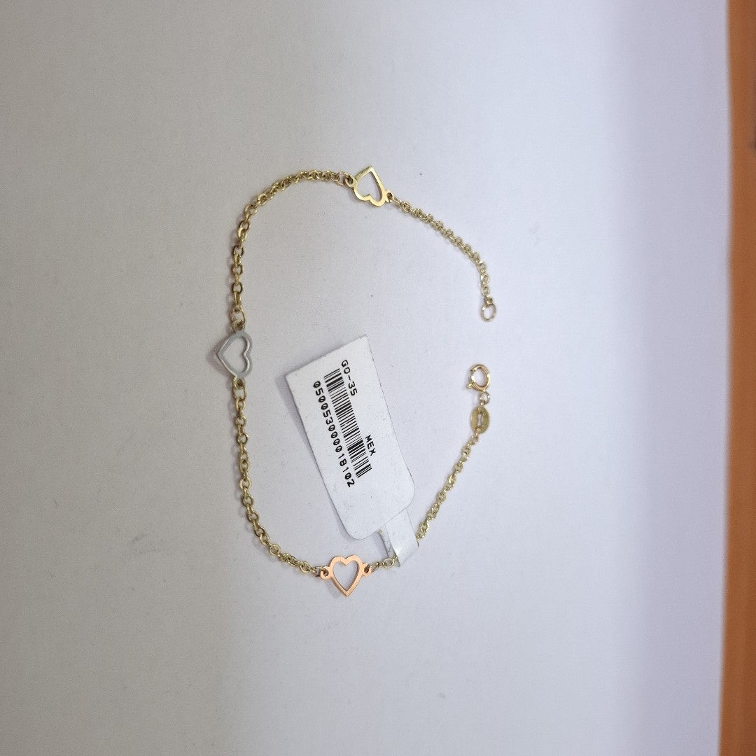 PULSERA ESPECIAL CON CORAZONES 14K 18 CM 1.3 GR (NUEVO)