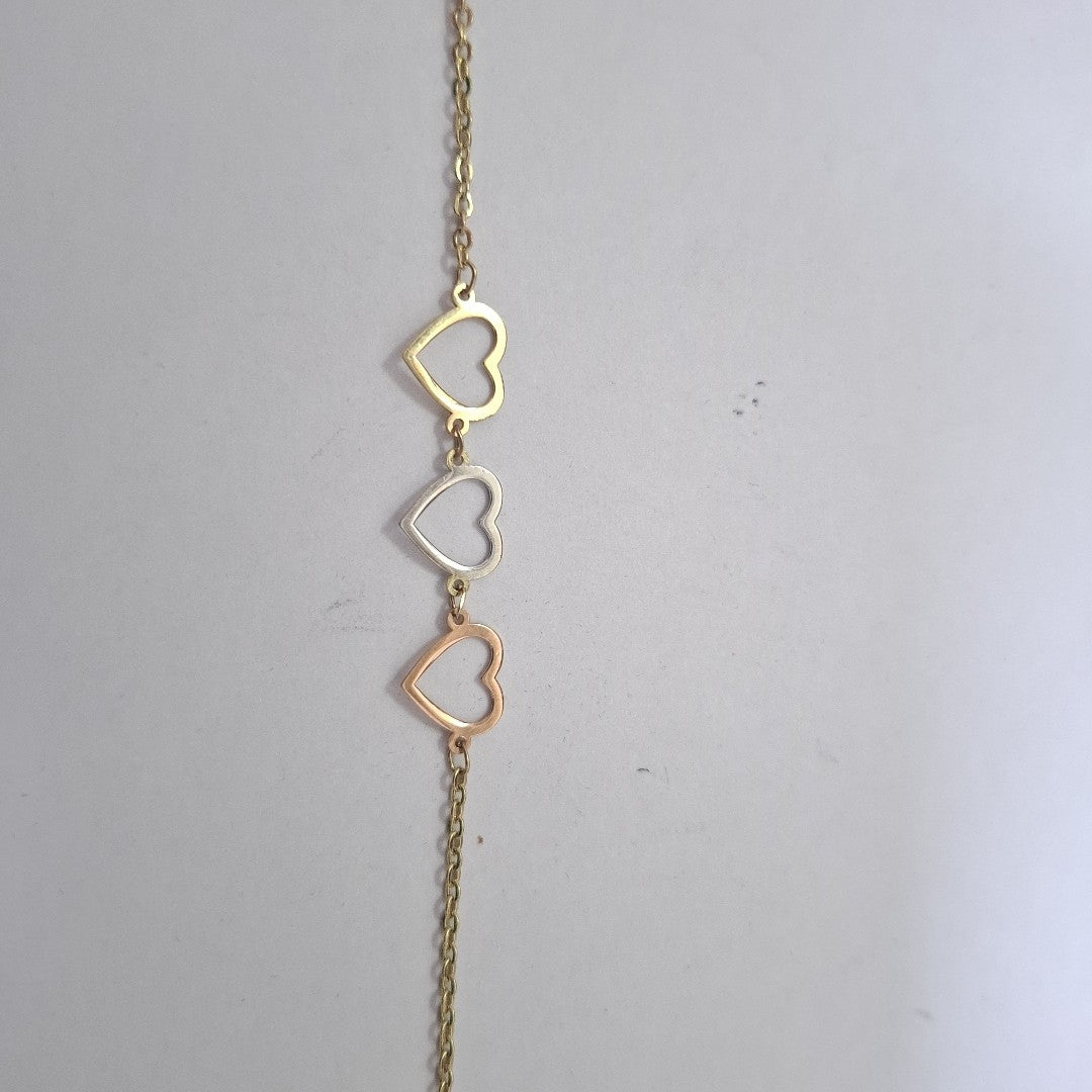 PULSERA ESPECIAL CON CORAZONES 14K 18 CM 1.3 GR (NUEVO)
