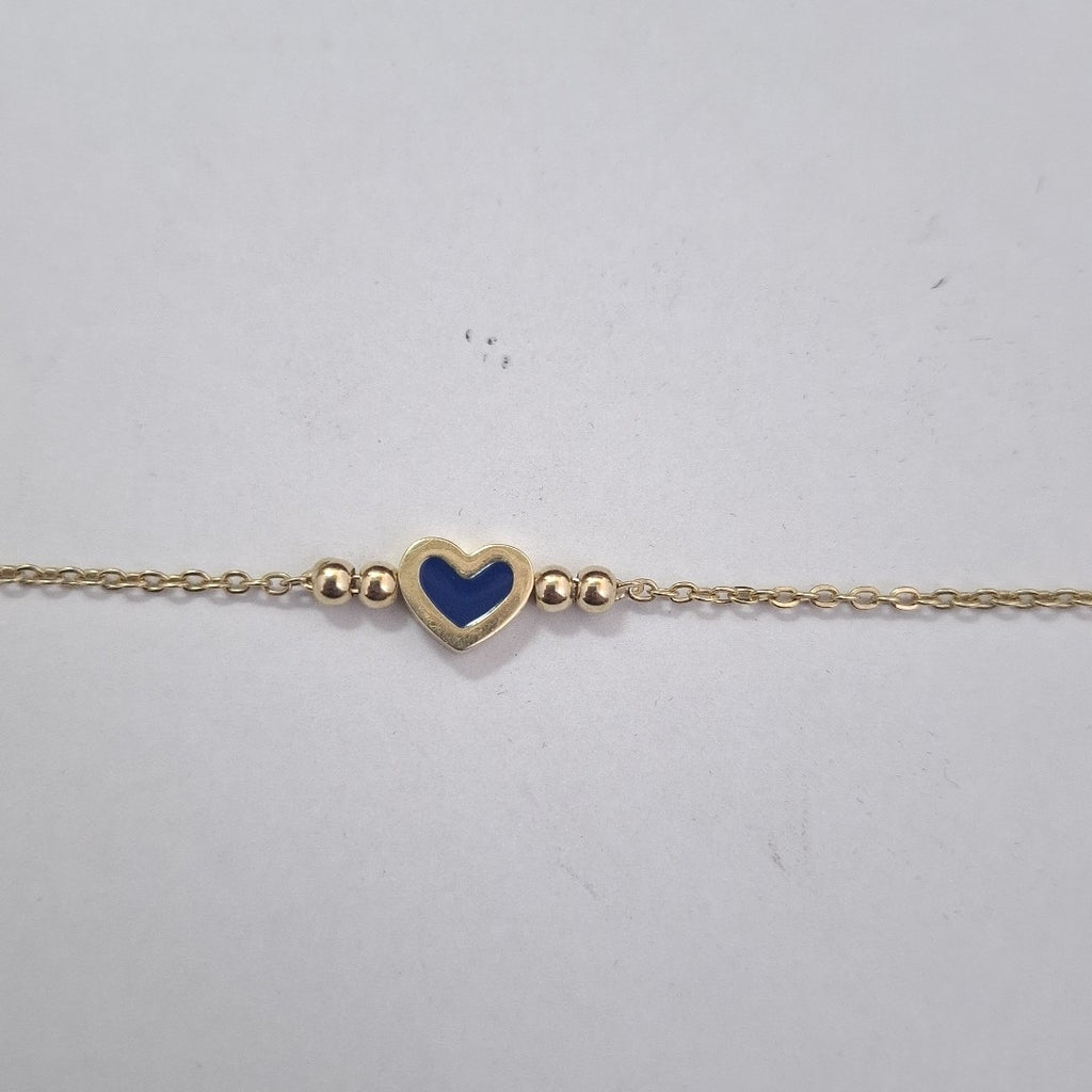 PULSERA TEJIDO ESPECIAL CON FIGURA CORAZON CON ESMALTE AZUL 14K 18 CM 2 GR (NUEVO)