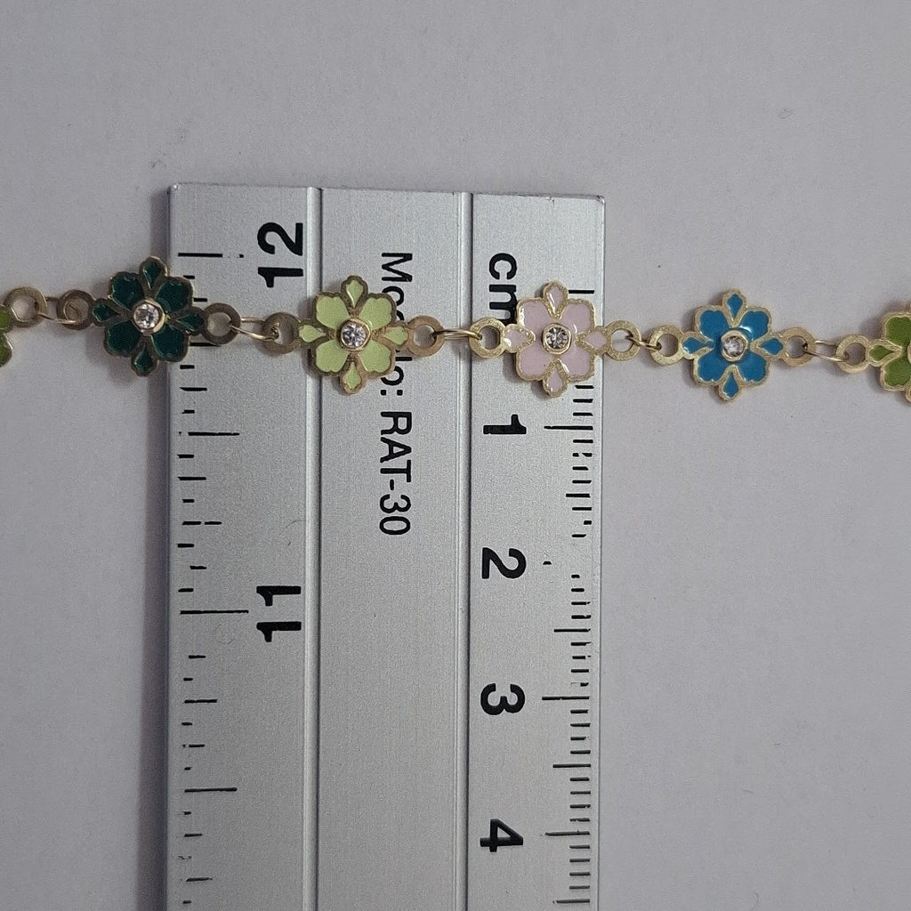 PULSERA ESPECIAL FLORES CON ESMALTE 14K 18 CM 4.5 GR (NUEVO)