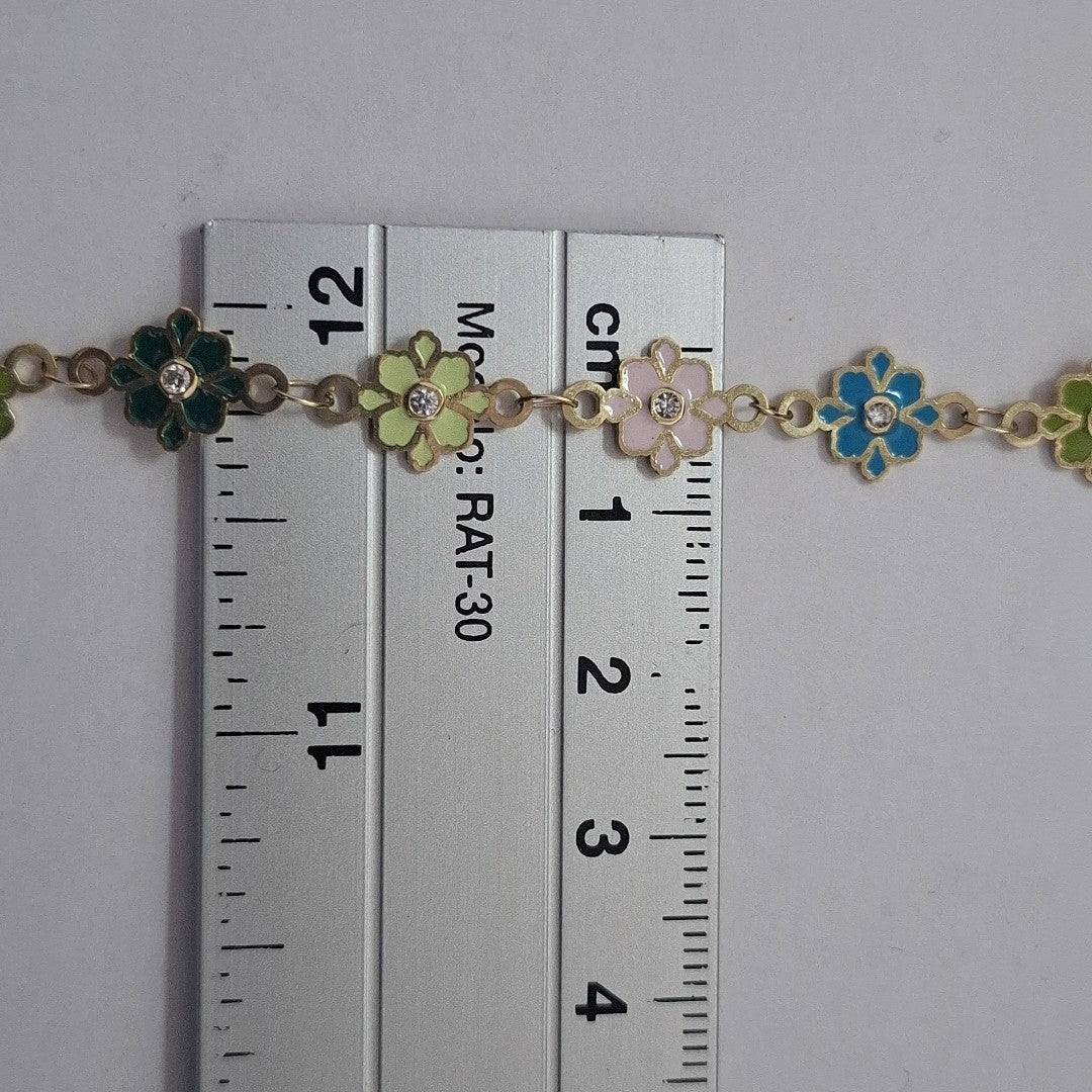 PULSERA ESPECIAL FLORES CON ESMALTE 14K 18 CM 4.5 GR (NUEVO)