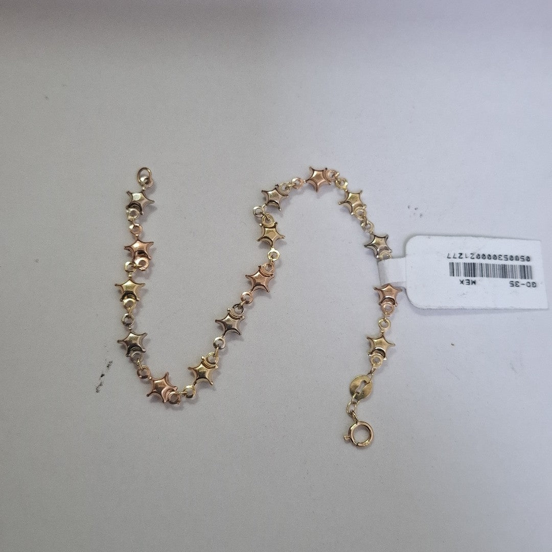 PULSERA TEJIDO ESPECIAL ESTRELLAS COMBINADAS 14K 18 CM 2.3 GR (NUEVO)