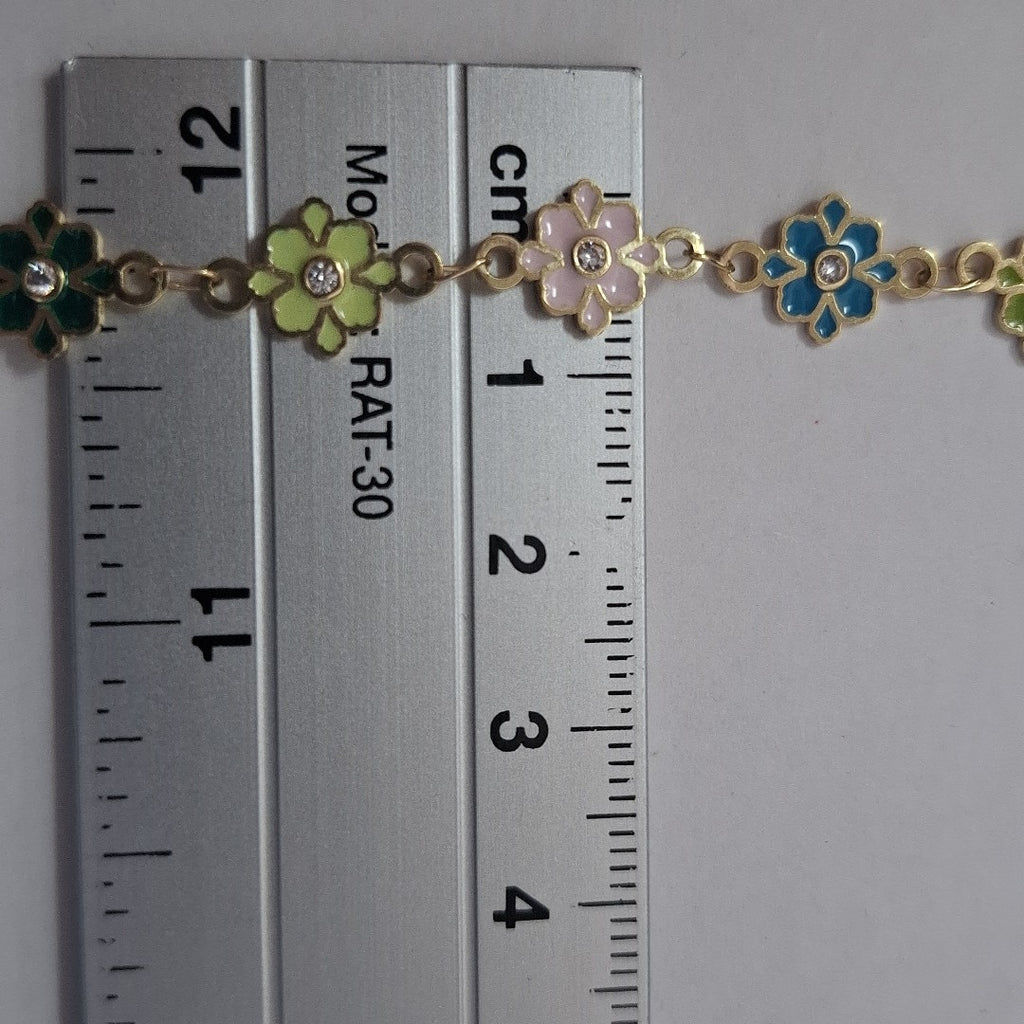 PULSERA ESPECIAL FLORES CON ESMALTE 14K 18 CM 4.7 GR (NUEVO)