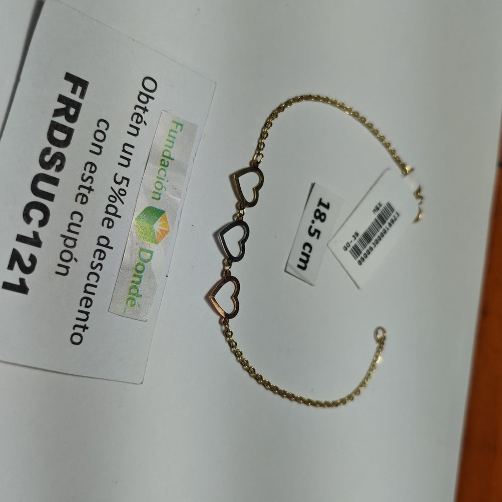 PULSERA ESPECIAL CON CORAZONES 14K 18 CM 1.4 GR (NUEVO)