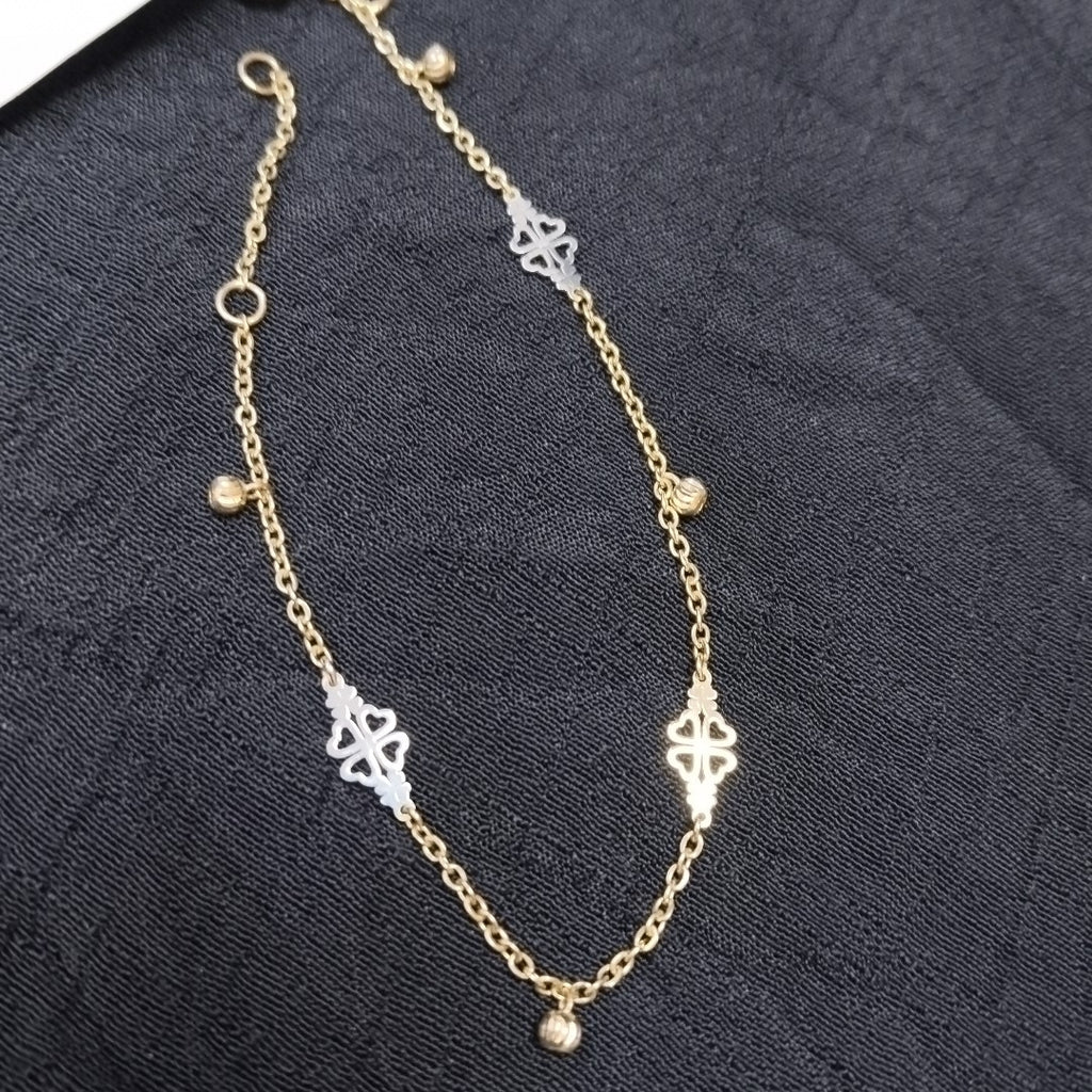 PULSERA ESPECIAL CON TREBOL 14K 18 CM 1.8 GR (NUEVO)