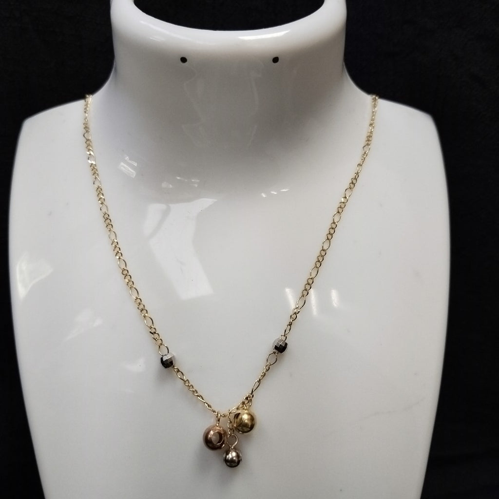 CADENA GARGANTILLA 3X1 CON ESFERAS COMBINADAS 14K 45 CM 3.1 GR (NUEVO)