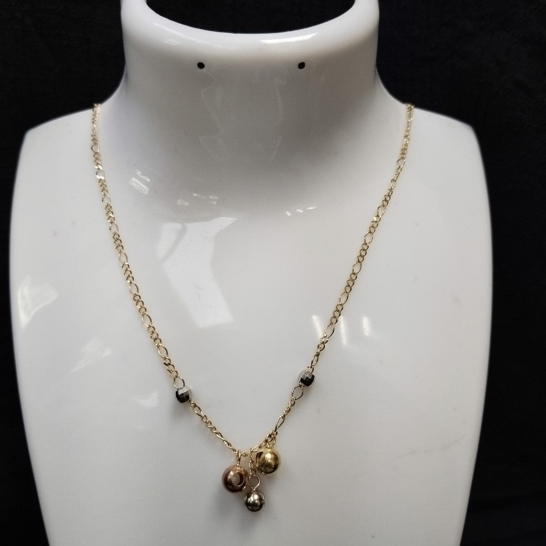 CADENA GARGANTILLA 3X1 CON ESFERAS COMBINADAS 14K 45 CM 3.1 GR (NUEVO)