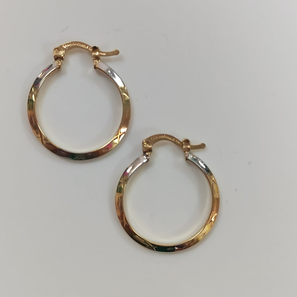 ARETES TEJIDO ARRACADAS BISELADAS COMBINADAS 14K 1.4 GR (NUEVO)
