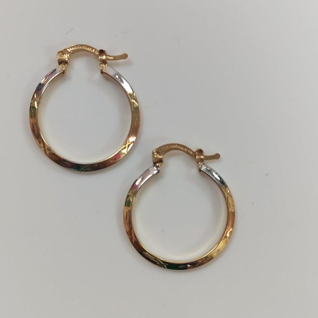ARETES TEJIDO ARRACADAS BISELADAS COMBINADAS 14K 1.4 GR (NUEVO)