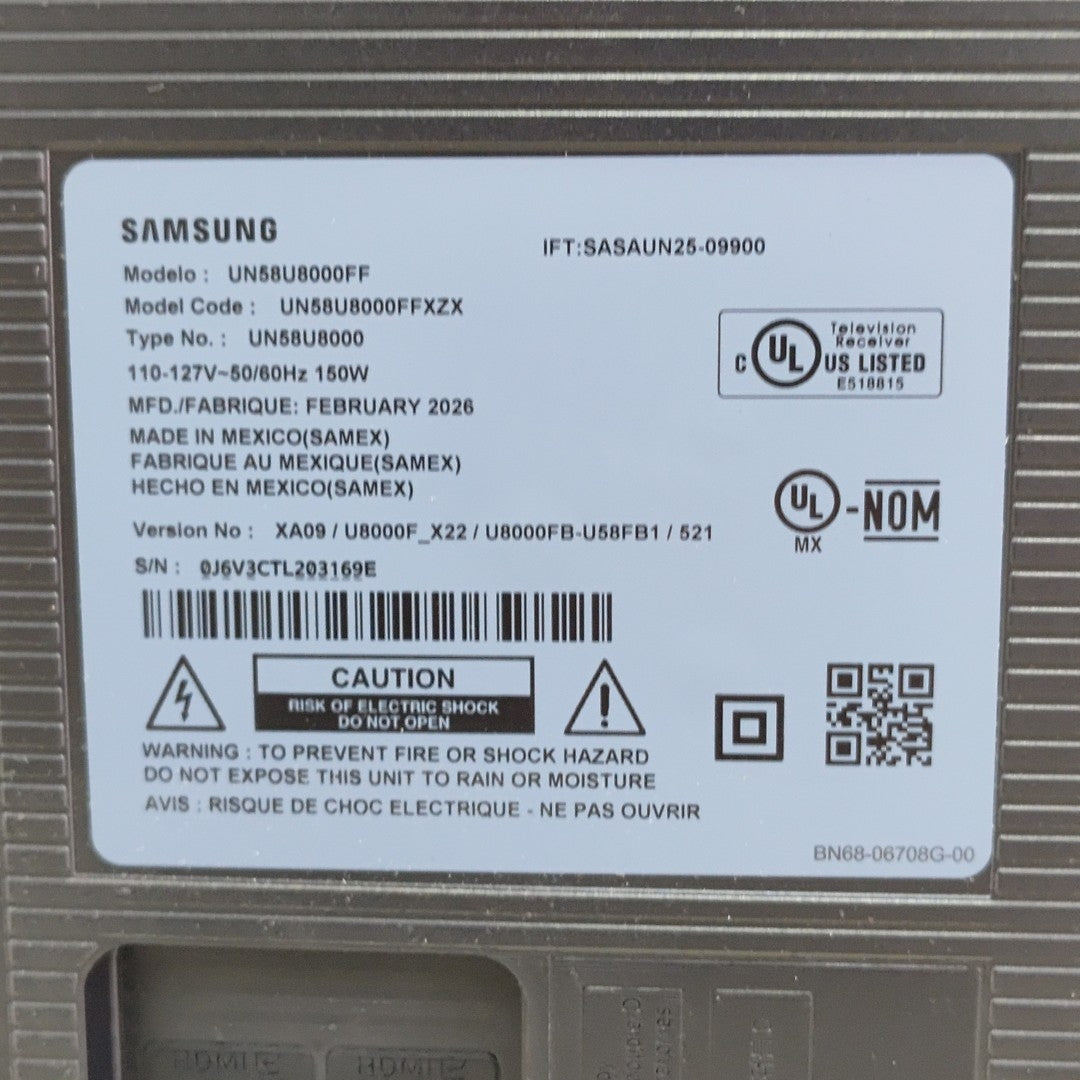 PANTALLA SAMSUNG UN58U8000FF (2025) 58" LED 4K (SEMINUEVO)