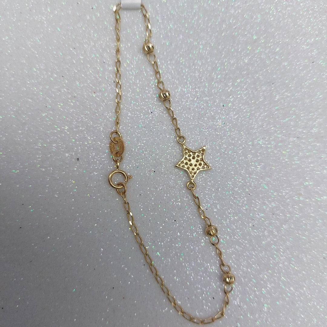 PULSERA ESPECIAL CON ESTRELLA Y CIRCONIAS 14K 18 CM 1.5 GR (NUEVO)