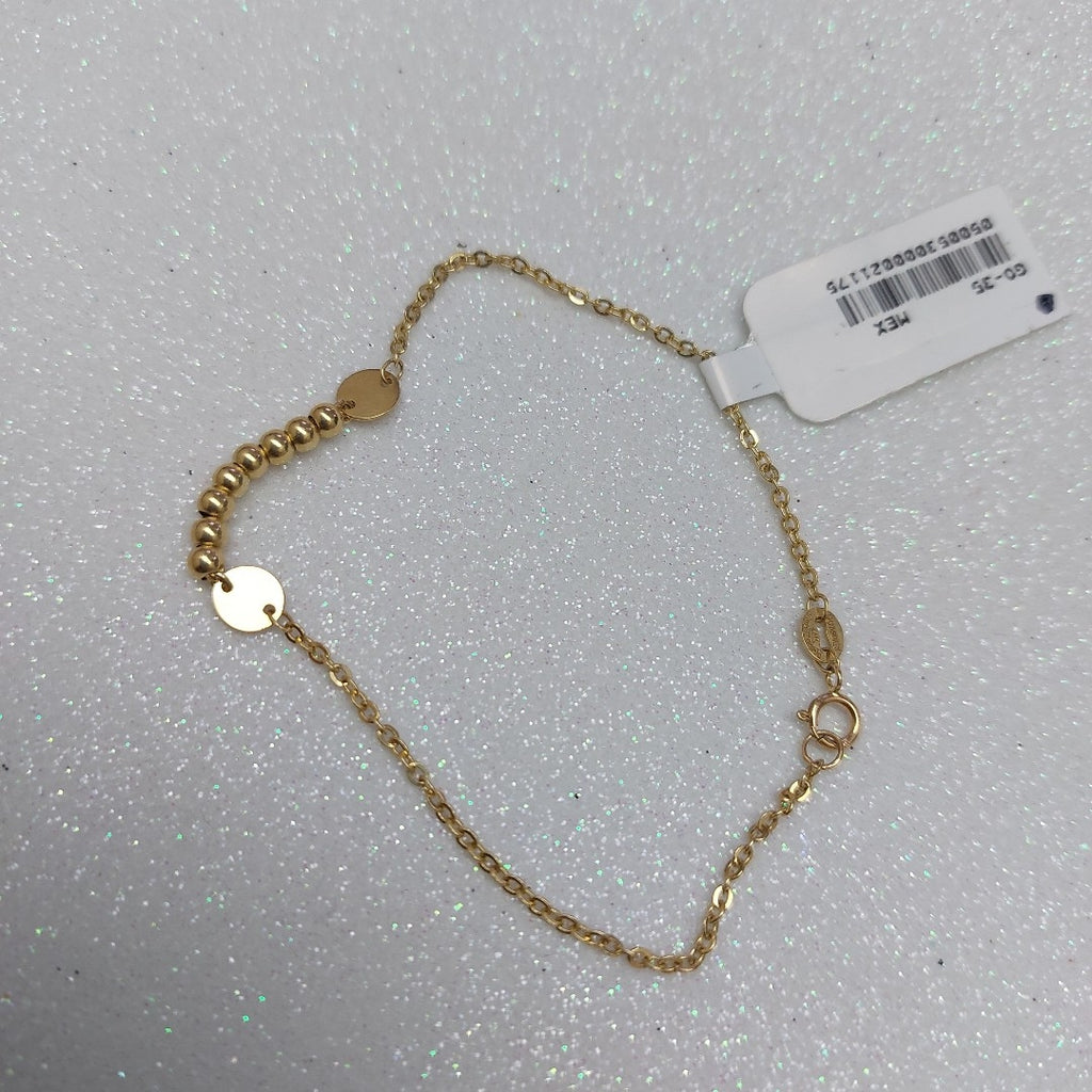 PULSERA TEJIDO ESPECIAL CON BOLITAS 14K 18 CM 1.8 GR (NUEVO)