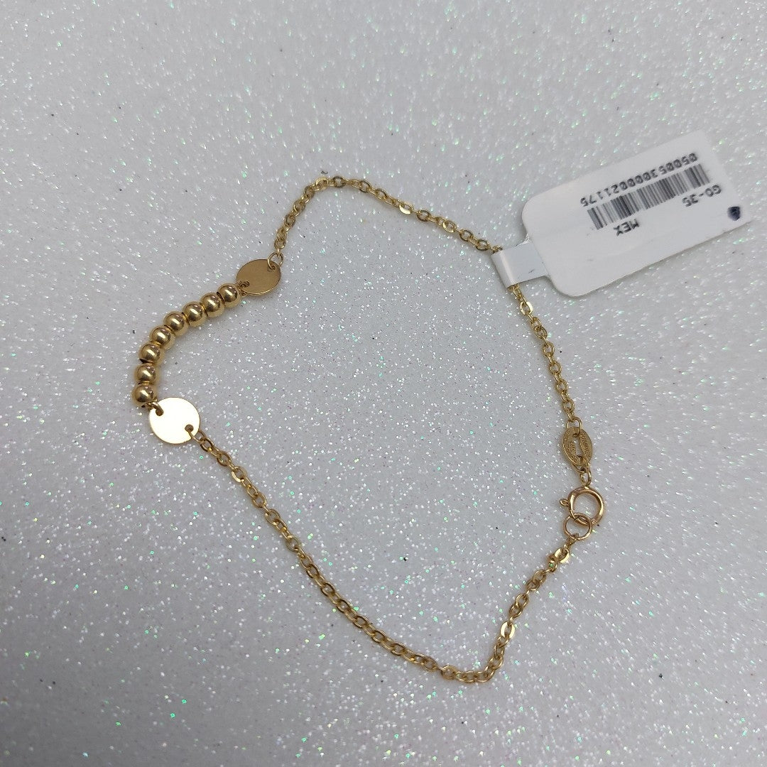 PULSERA TEJIDO ESPECIAL CON BOLITAS 14K 18 CM 1.8 GR (NUEVO)