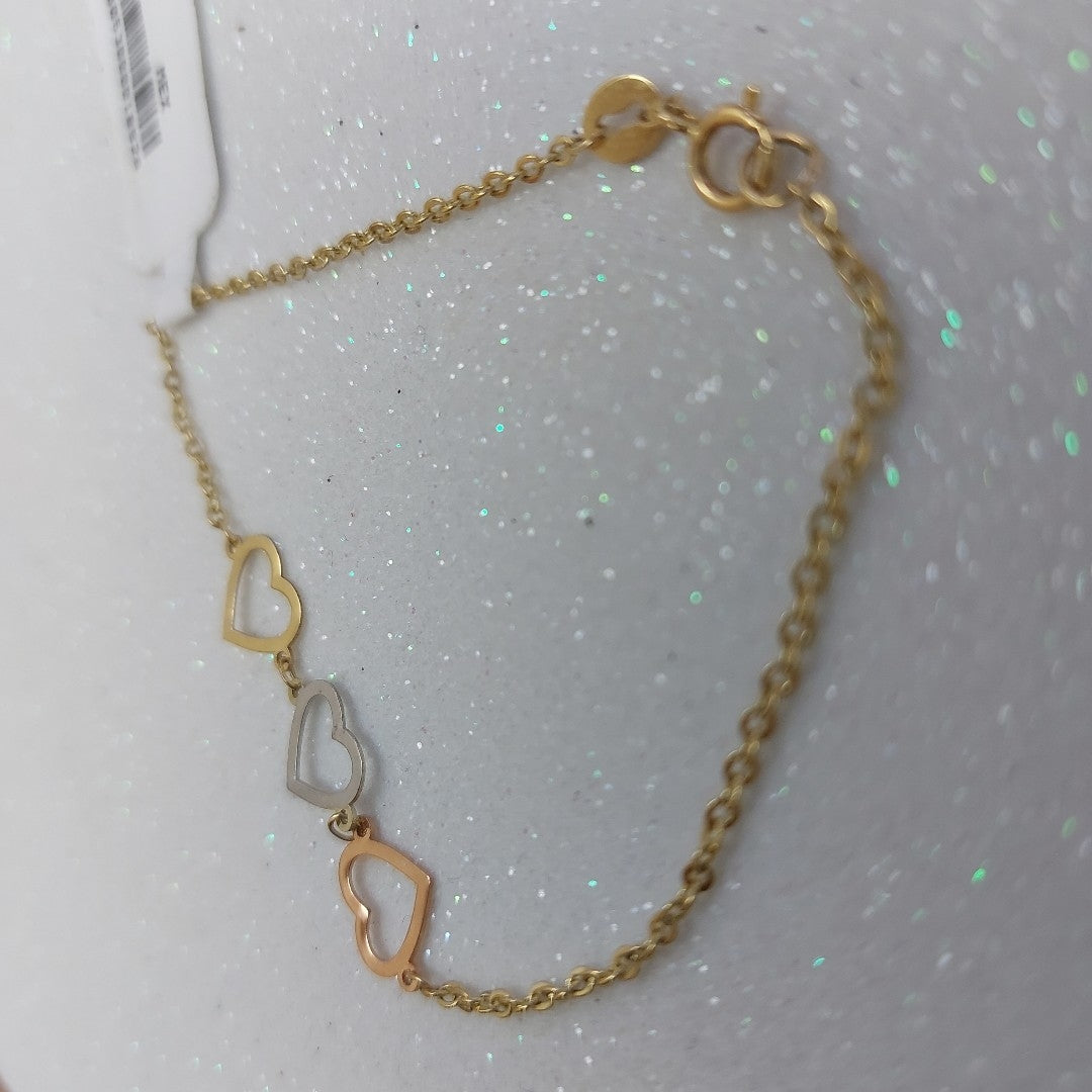 PULSERA ESPECIAL CON CORAZONES 14K 18 CM 1.4 GR (NUEVO)