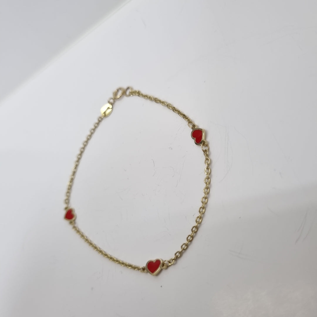 PULSERA ESPECIAL CON CORAZONES 14K 18 CM 1.4 GR (NUEVO)