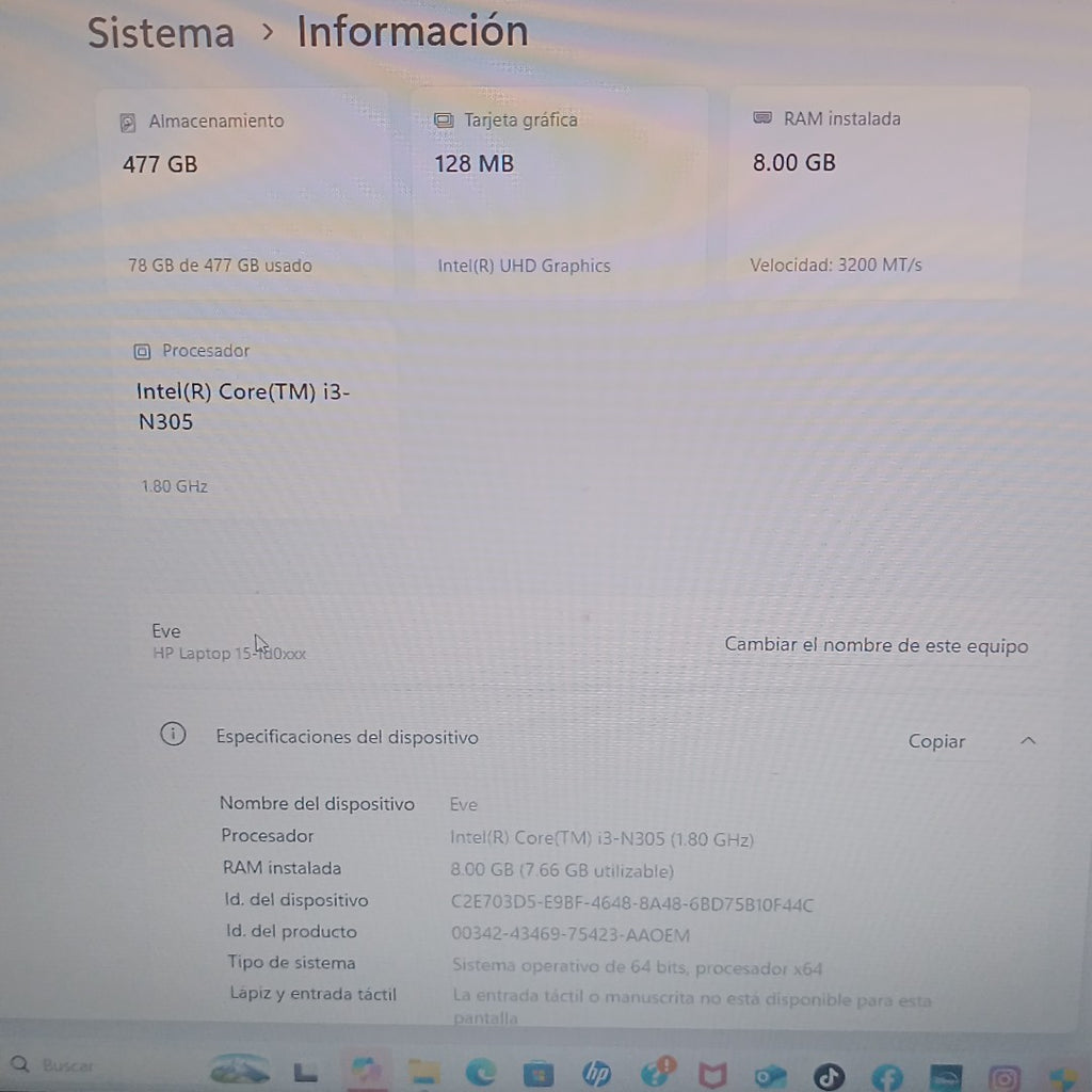LAPTOP HP 15-FD0026LA (2024) 512 GB SSD 8 GB RAM (SEMINUEVO)