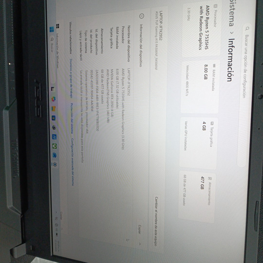 LAPTOP ASUS TUF GAMING FA506NF-HN063W (2024) 512 GB SSD 40 GB RAM (SEMINUEVO)