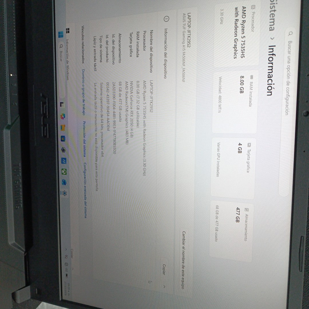 LAPTOP ASUS TUF GAMING FA506NF-HN063W (2024) 512 GB SSD 40 GB RAM (SEMINUEVO)