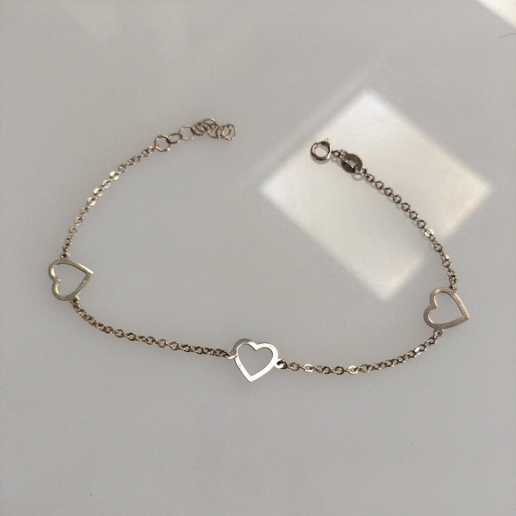 PULSERA ESPECIAL CON CORAZONES CONBINADOS 14K 18 CM 1.6 GR (NUEVO)