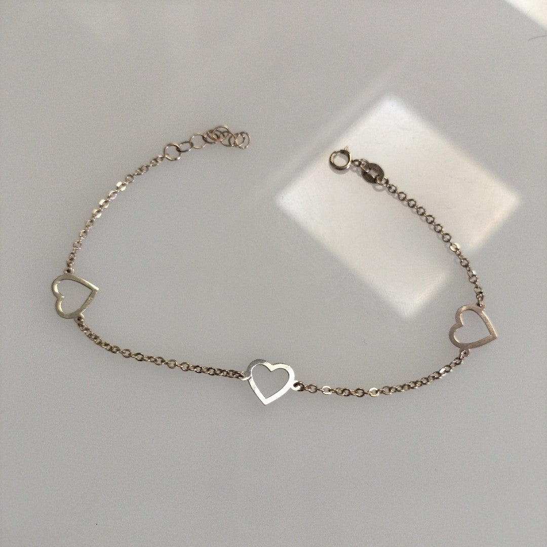 PULSERA ESPECIAL CON CORAZONES CONBINADOS 14K 18 CM 1.6 GR (NUEVO)