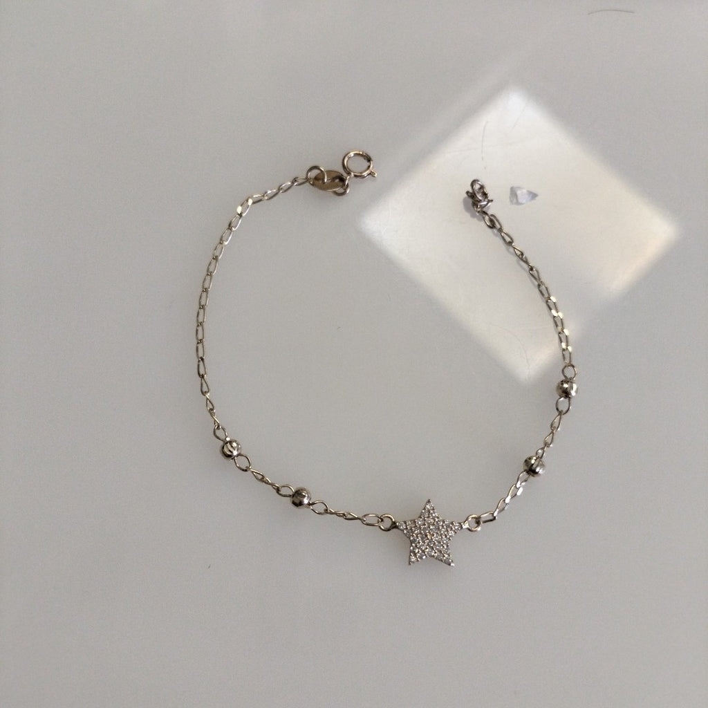 PULSERA ESPECIAL CON ESTRELLA Y CIRCONIAS 14K 18 CM 1.5 GR (NUEVO)