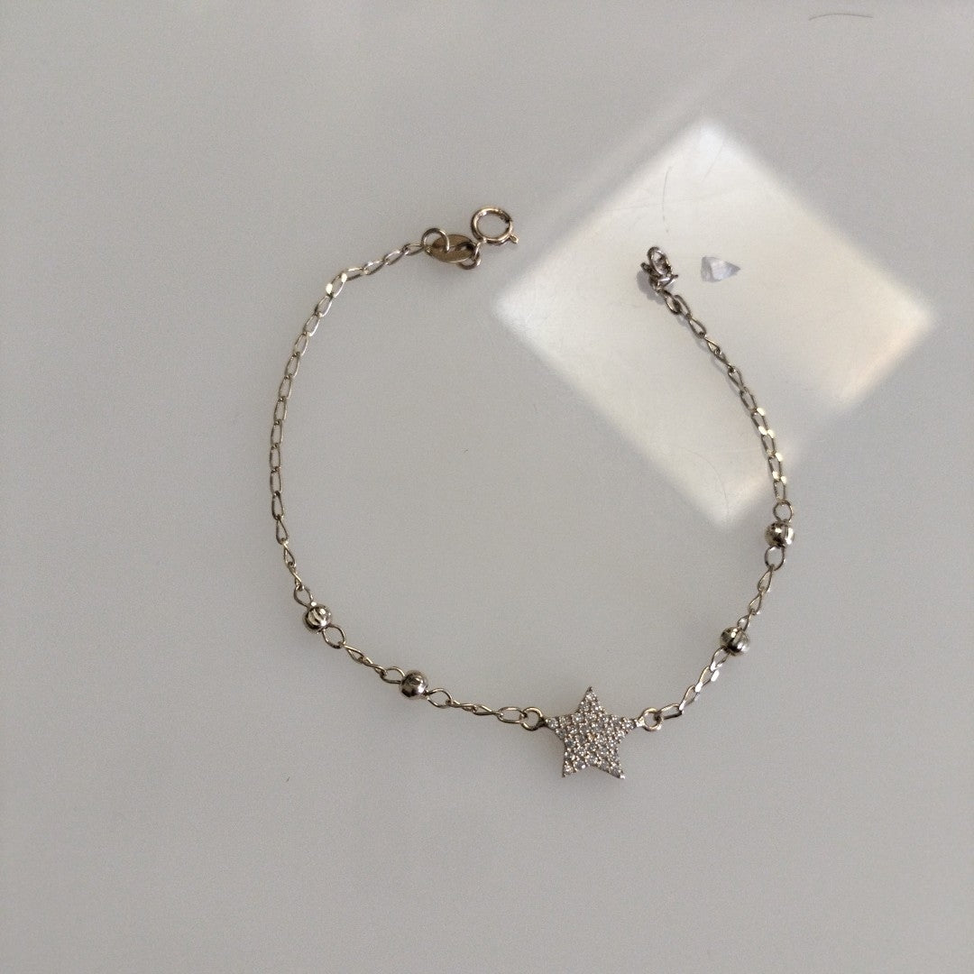 PULSERA ESPECIAL CON ESTRELLA Y CIRCONIAS 14K 18 CM 1.5 GR (NUEVO)
