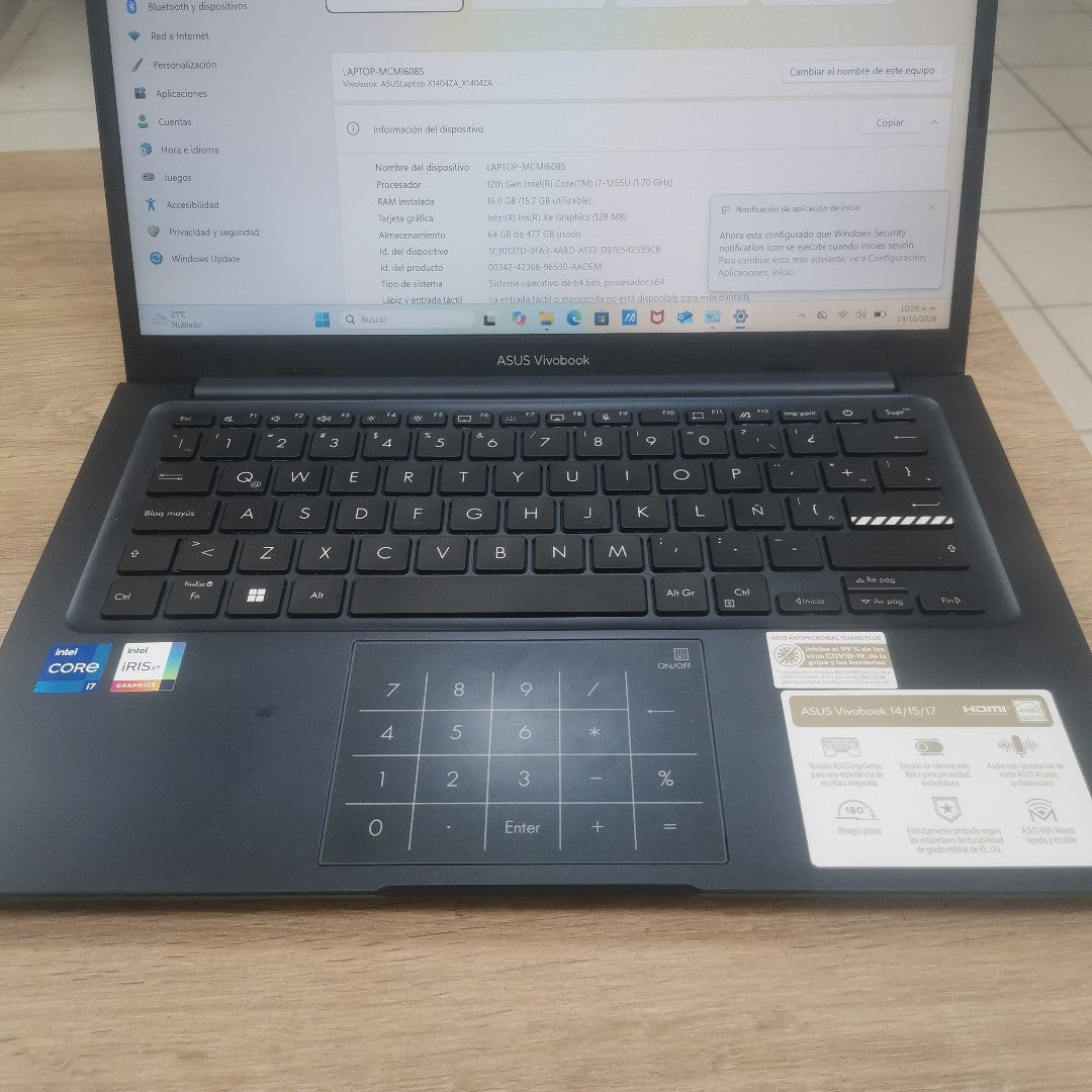 LAPTOP ASUS VIVOBOOK X1404ZA-NK090W (2024) 512 GB SSD 16 GB RAM (SEMINUEVO)