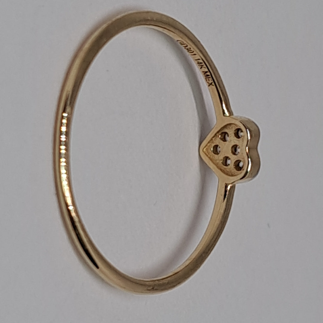 ANILLO ANILLITO CORAZON C CIRCONIA 14K 7 TALLA 0.9 GR (NUEVO)