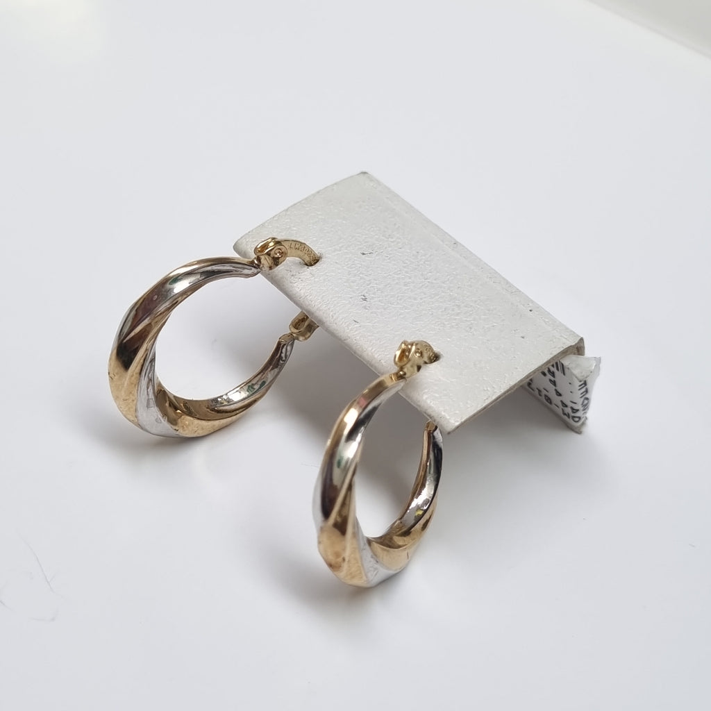 ARETES TEJIDO ARRACADA TRENZADA COMBINADA 14K 1.9 GR (NUEVO)