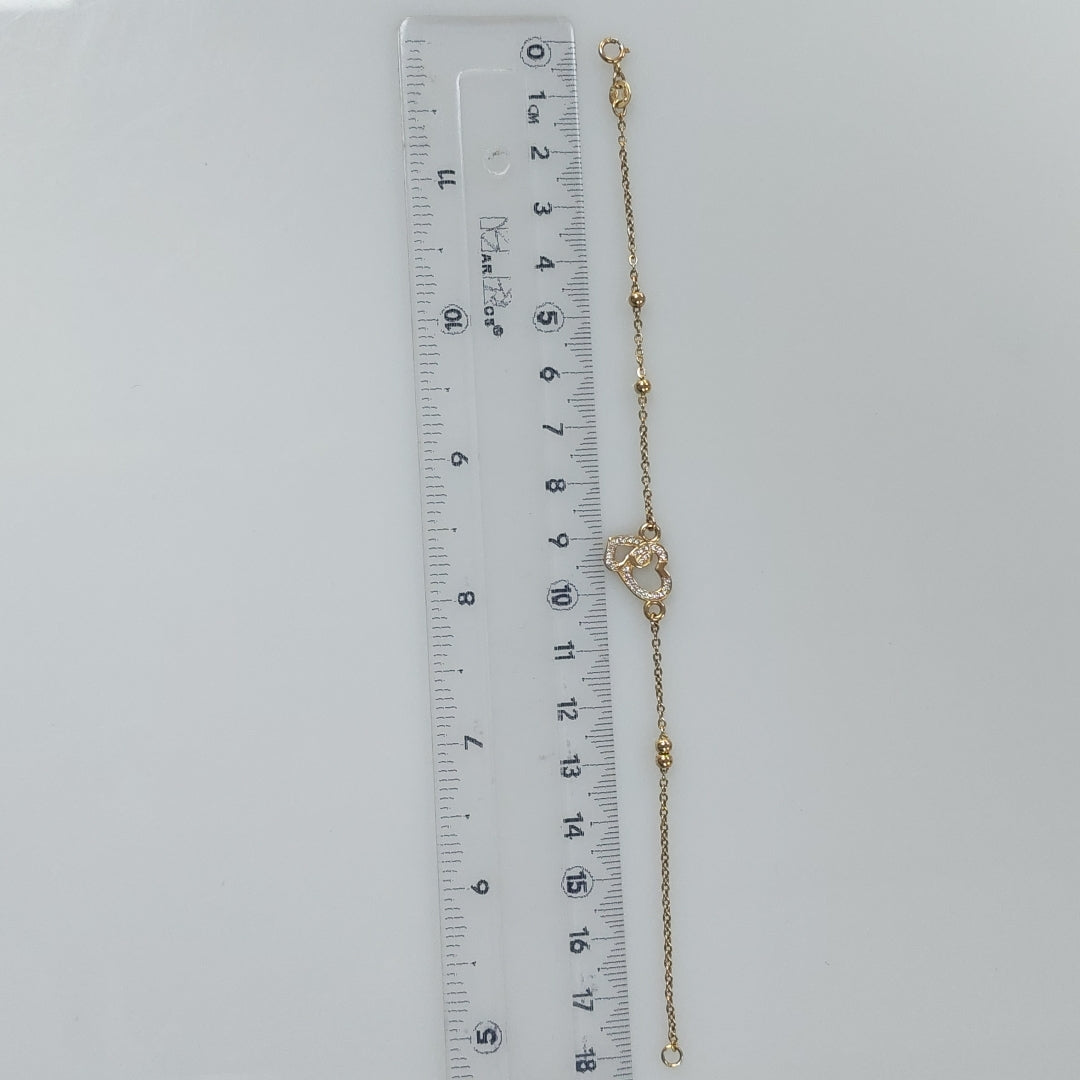 PULSERA TEJIDO ESPECIAL CORAZONES CON CIRCONIAS 14K 18 CM 2.4 GR (NUEVO)