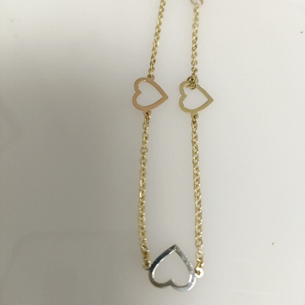 PULSERA ESPECIAL CON CORAZONES CONBINADOS 14K 18 CM 1.6 GR (NUEVO)