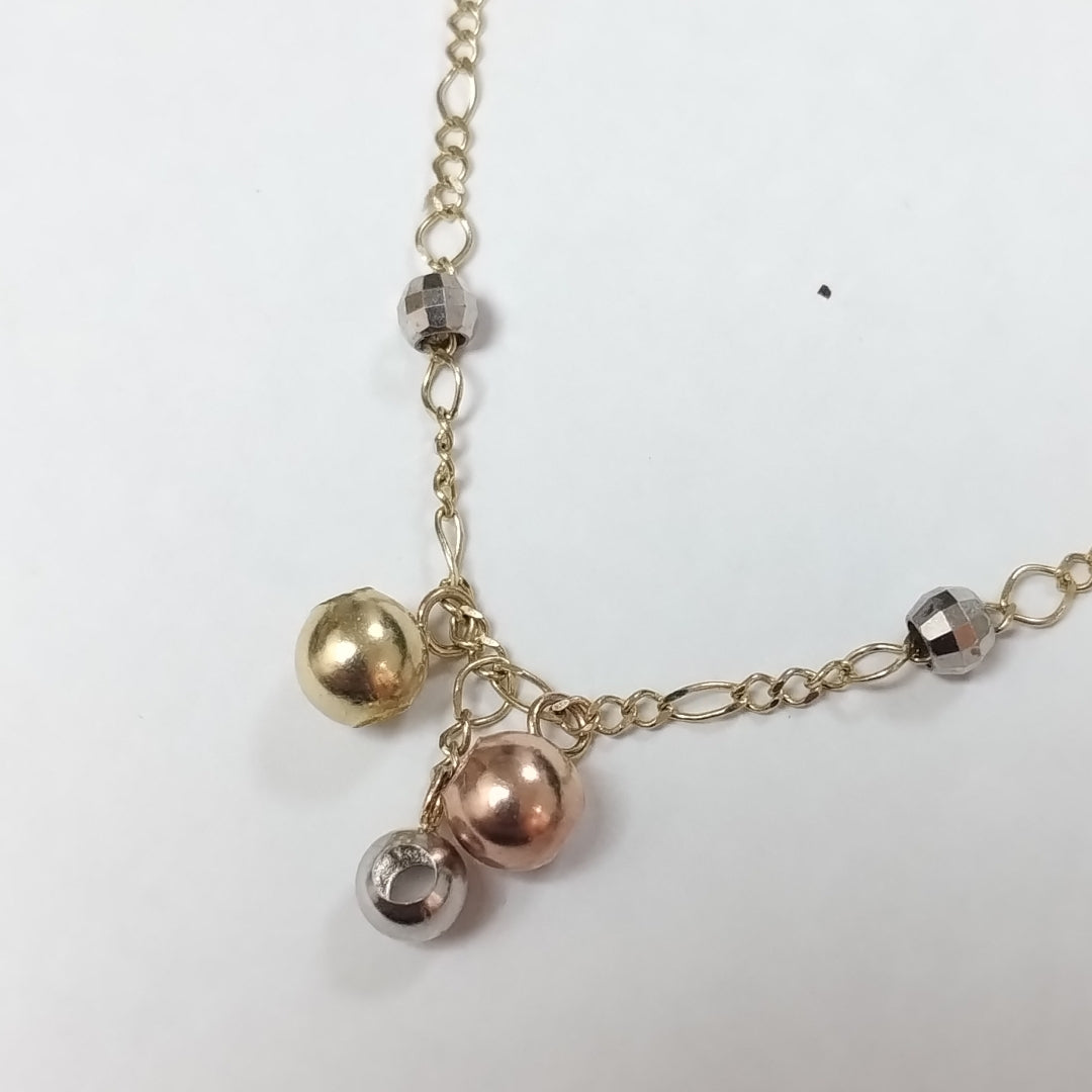 CADENA GARGANTILLA 3X1 CON ESFERAS COMBINADAS 14K 45 CM 3 GR (NUEVO)
