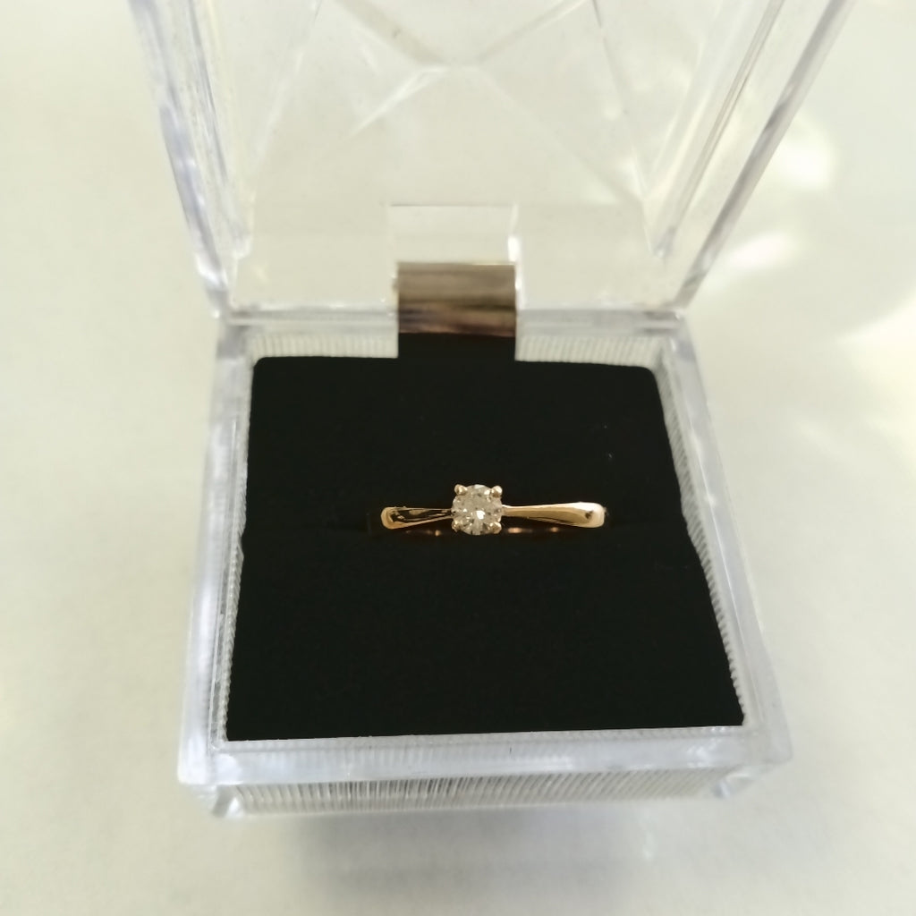 ANILLO SOLITARIO CON DIAMANTE CORTE BRILLANTE 0.20CTS JK SI1, 14K 2.2 G (NUEVO)