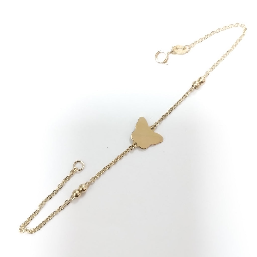 PULSERA TEJIDO ESPECIAL MARIPOSA CON ESMALTE 14K 18 CM 1.9 GR (NUEVO)