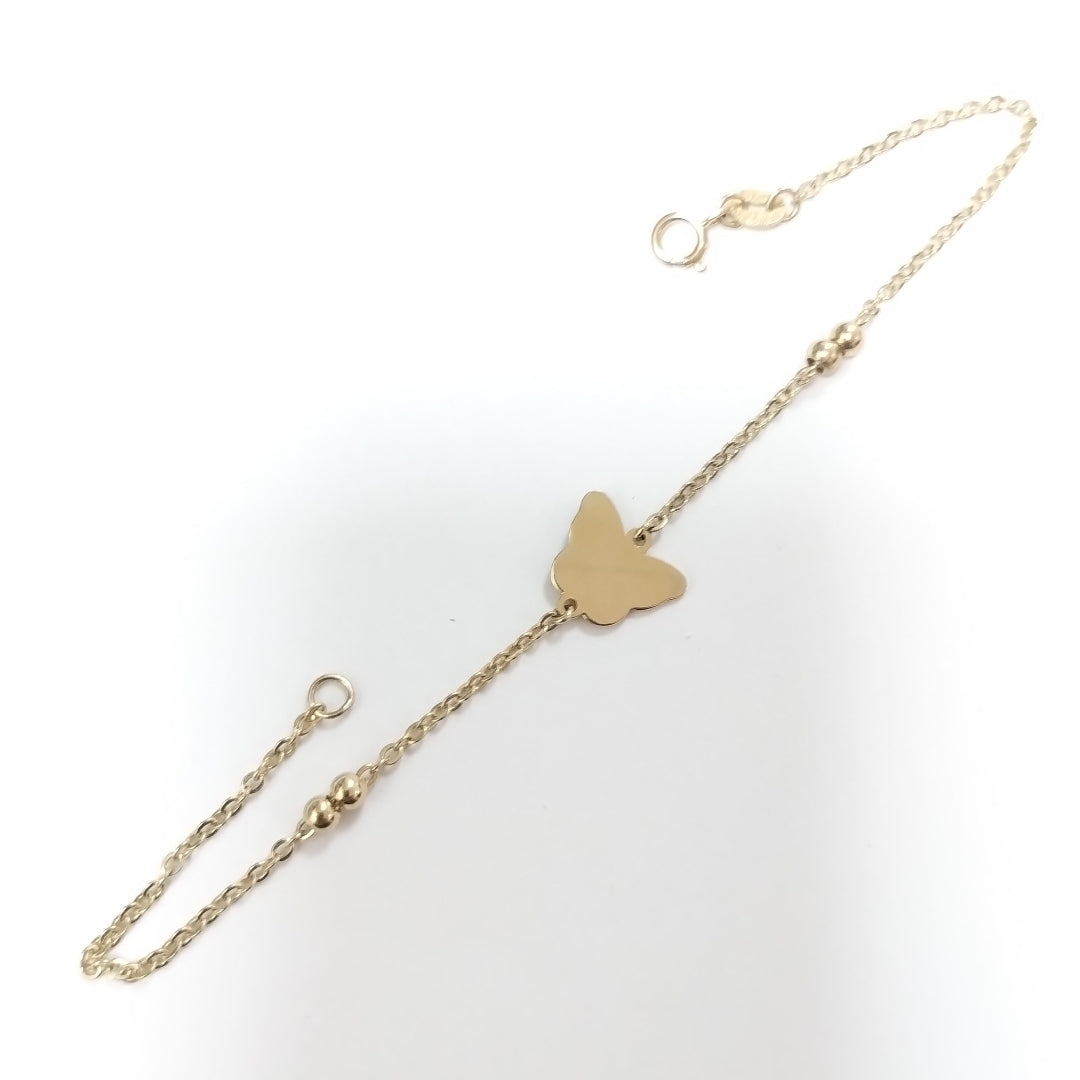 PULSERA TEJIDO ESPECIAL MARIPOSA CON ESMALTE 14K 18 CM 1.9 GR (NUEVO)