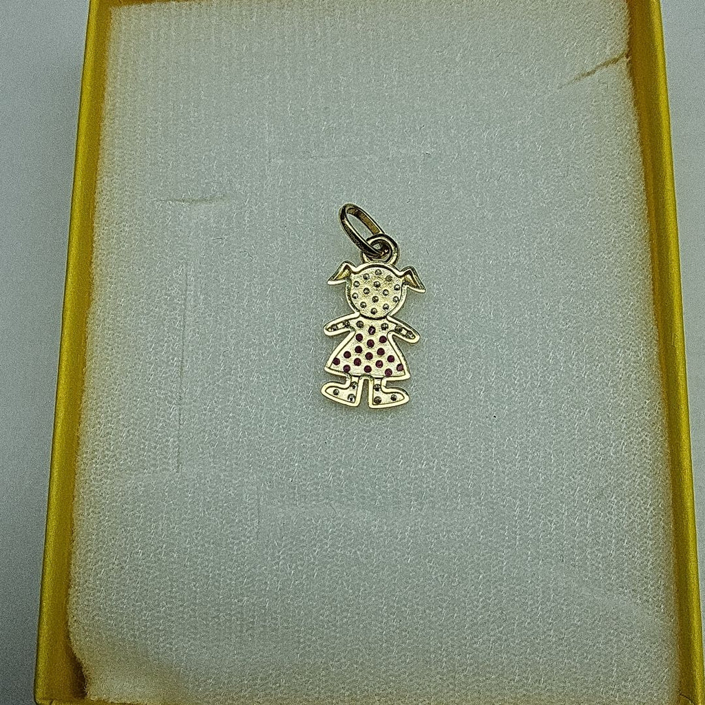DIJE NIÑA CON CIRCONIAS Y PIEDRAS DE COLOR 10K 1.1 GR (NUEVO)