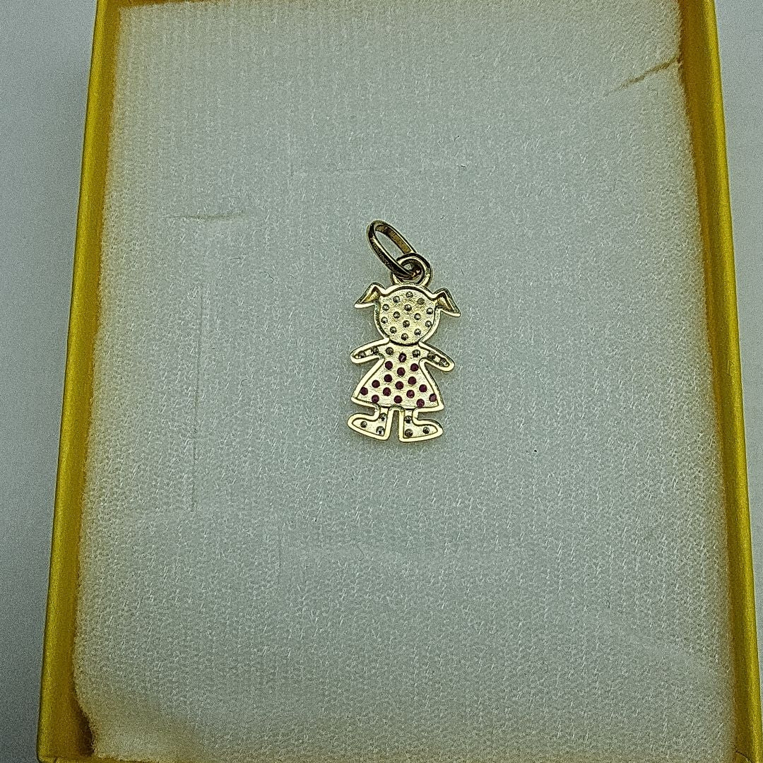 DIJE NIÑA CON CIRCONIAS Y PIEDRAS DE COLOR 10K 1.1 GR (NUEVO)