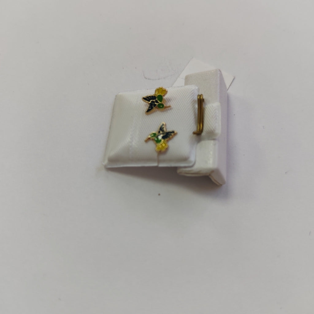 BROQUELES BROQUEL FIG COLIBRI ESMALTE VERDE 14K 0.2138 GR (NUEVO)