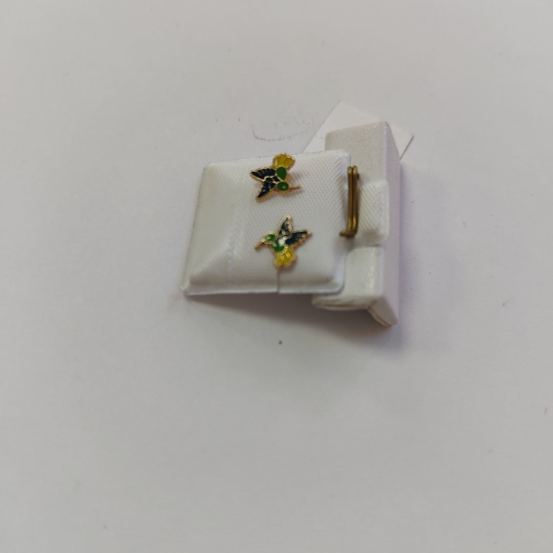 BROQUELES BROQUEL FIG COLIBRI ESMALTE VERDE 14K 0.2138 GR (NUEVO)