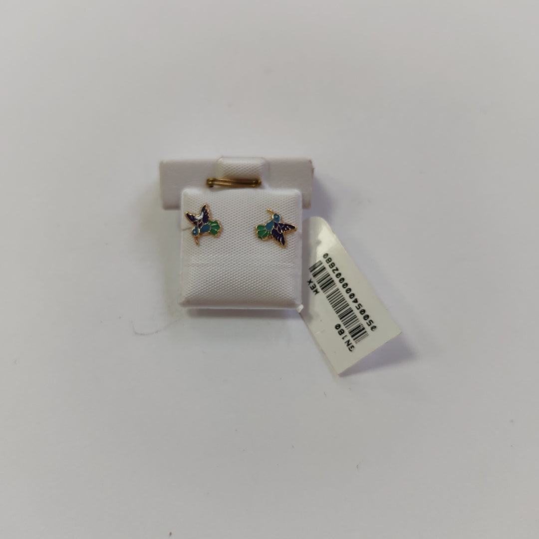BROQUELES BROQUEL FIG COLIBRI ESMALTE AZUL 14K 0.2138 GR (NUEVO)