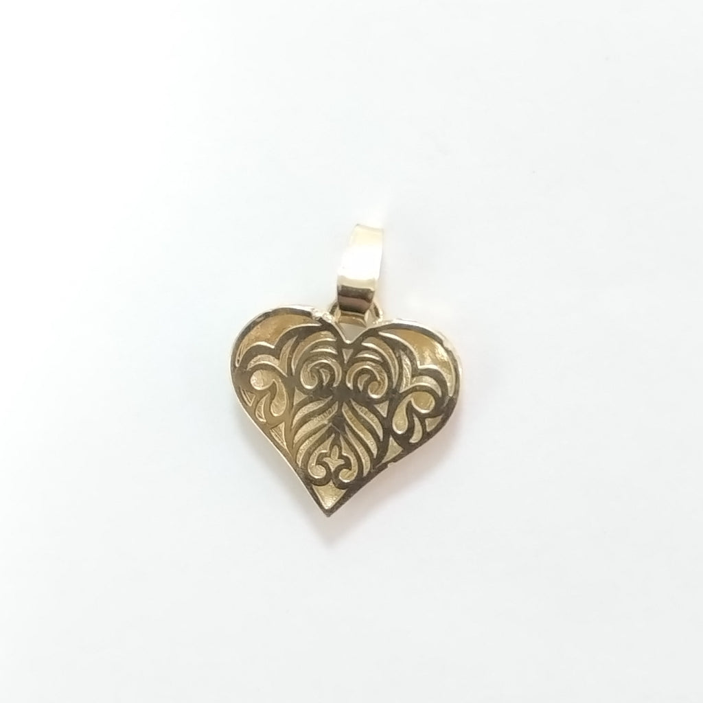 DIJE TEJIDO CORAZON LABRADO COMBINADO 14K 1.2 GR (NUEVO)