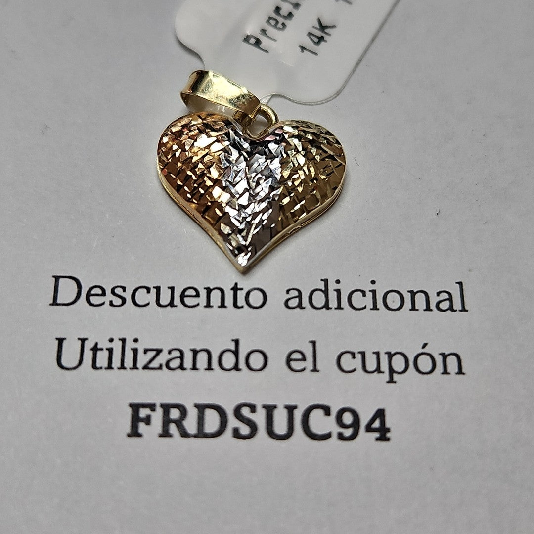 DIJE TEJIDO CORAZON LABRADO COMBINADO 14K 1.2 GR (NUEVO)