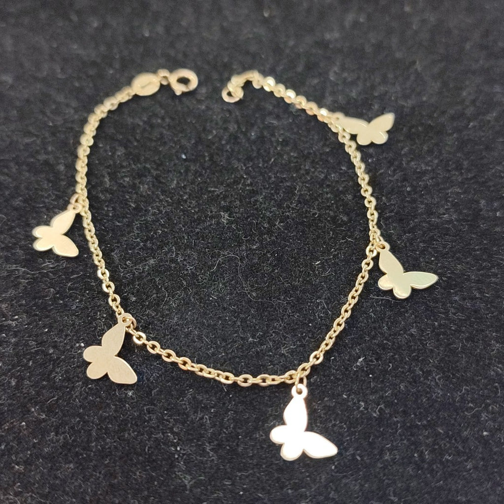 PULSERA ESPECIAL CON MARIPOSAS 14K 18 CM 2.1 GR (NUEVO)